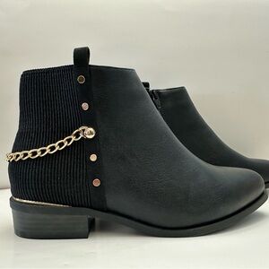 Cato Black Ankle Boots with Gold Chain Accent